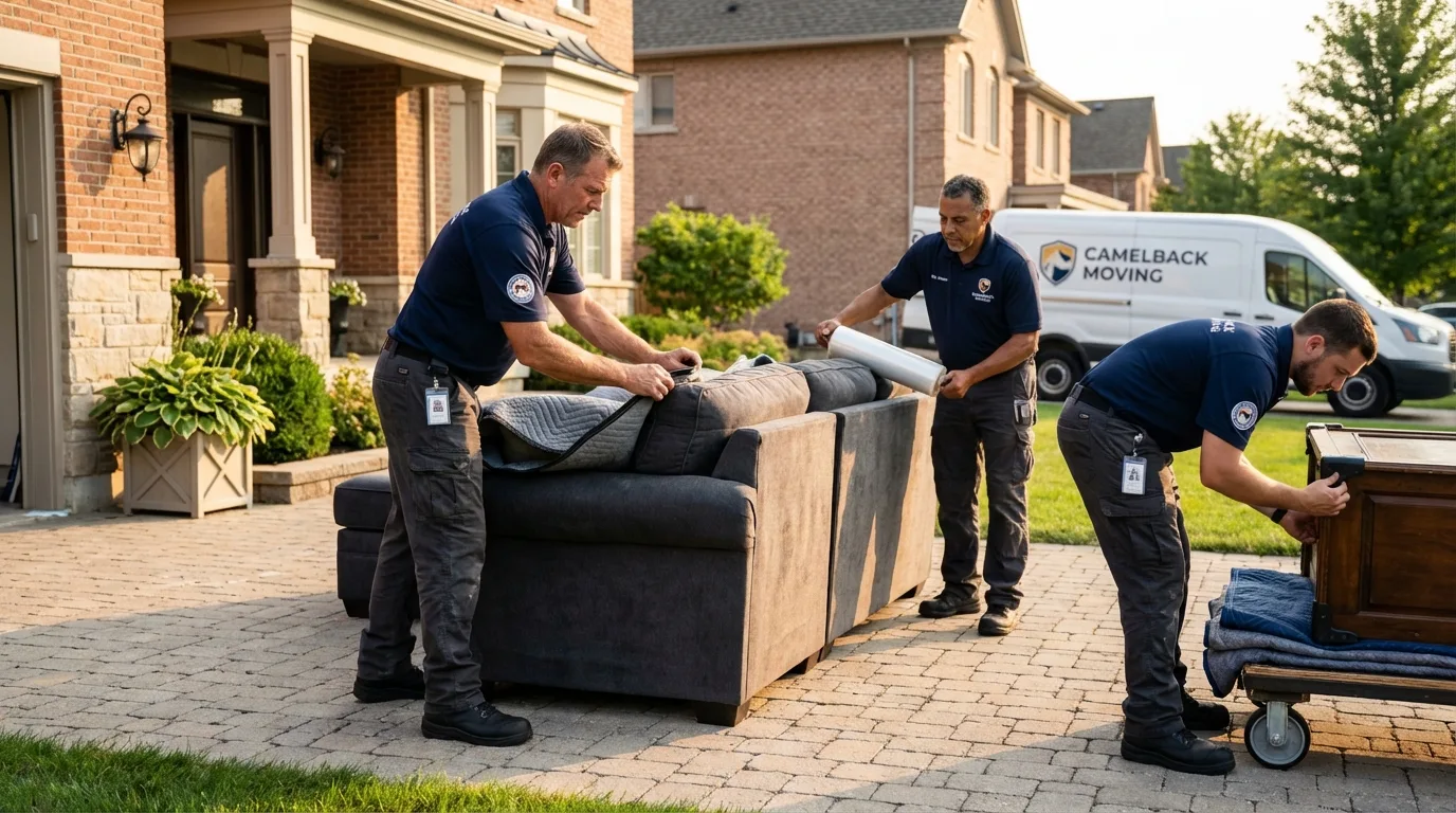 Large estate moving crew wrapping furniture in Salinas, PR